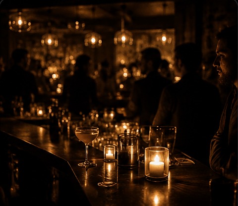 Candlelit after-hours lounge atmosphere